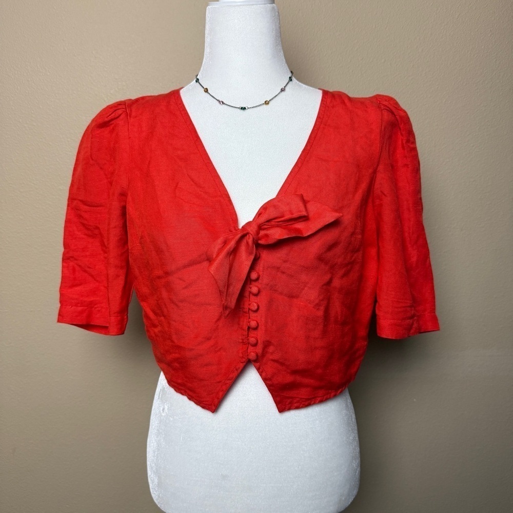 MAEVE Anthropologie Cropped Tie Front Top Size 4 - Picture 4 of 8